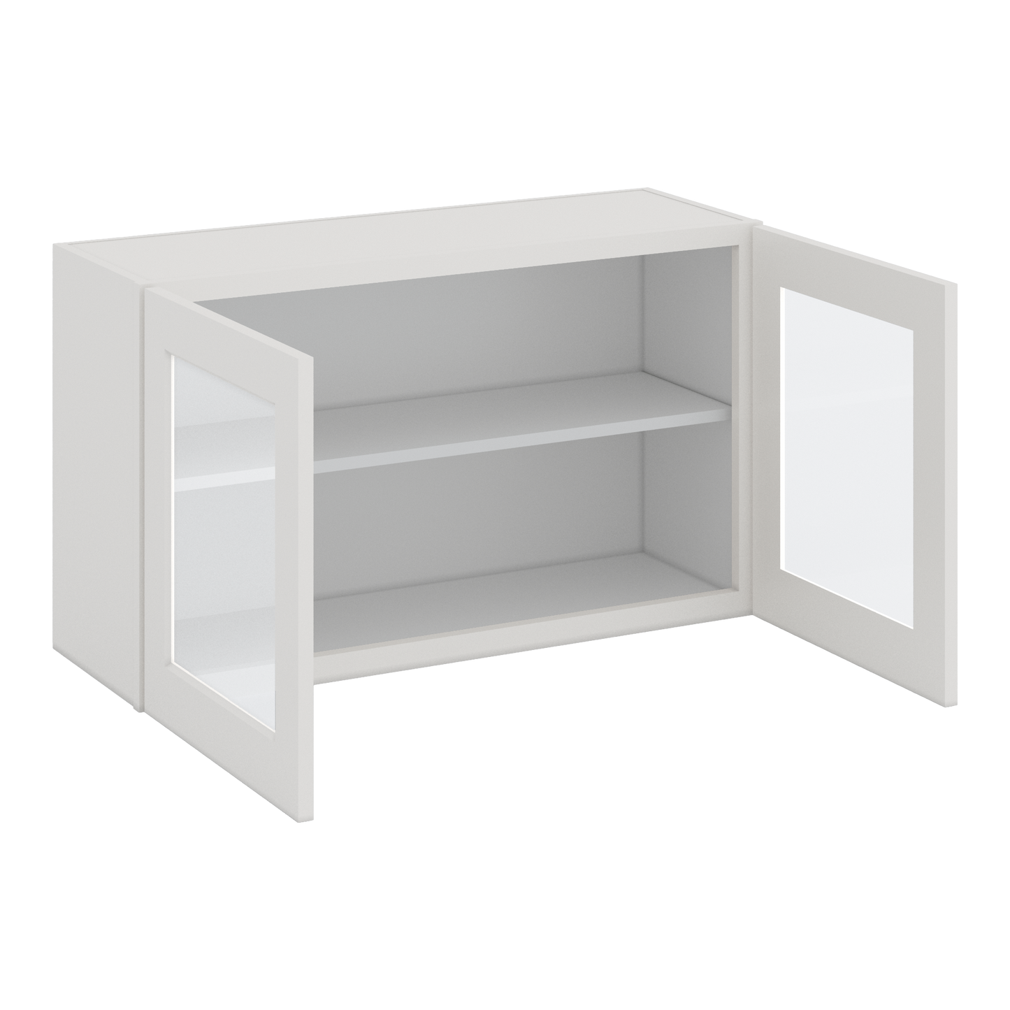 36" Wide by 12" Deep Bridge 2WS White Shaker 1-1/4"Overlay Glass Ready Wall Cabinet - Double Door 12", 15", 18", 21", 24" Tall
