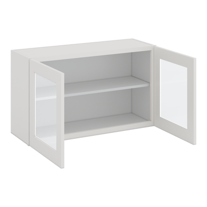 36" Wide by 12" Deep Bridge 2WS White Shaker 1-1/4"Overlay Glass Ready Wall Cabinet - Double Door 12", 15", 18", 21", 24" Tall