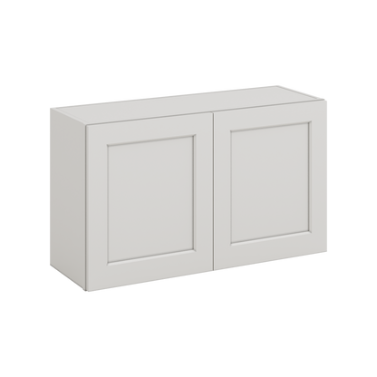 36" Wide by 12" Deep Bridge 2WS White Shaker 1-1/4"Overlay Wall Cabinet - Double Door 12", 15", 18", 21", 24" Tall