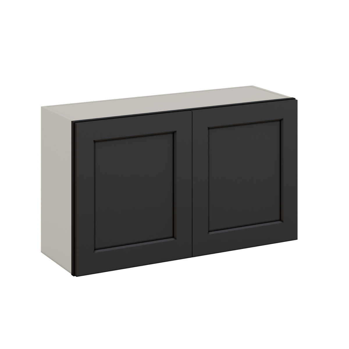 36" Wide by 12" Deep Bridge 15HNS Hermosa Noir Black Shaker 1-1/4"Overlay Wall Cabinet - Double Door 12", 15", 18", 21", 24" Tall