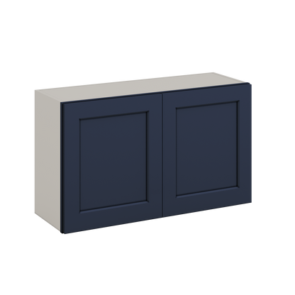 36" Wide by 12" Deep Bridge NB29 Naval Blue Shaker 1-1/4"Overlay Wall Cabinet - Double Door 12", 15", 18", 21", 24" Tall