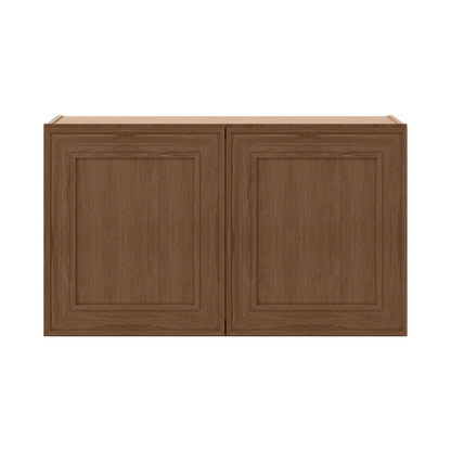 36" Wide Double Door 12", 15", 18", 21" & 24" Tall & 12" Deep Elegant Craftsman Mocha Shaker Wall Cabinet