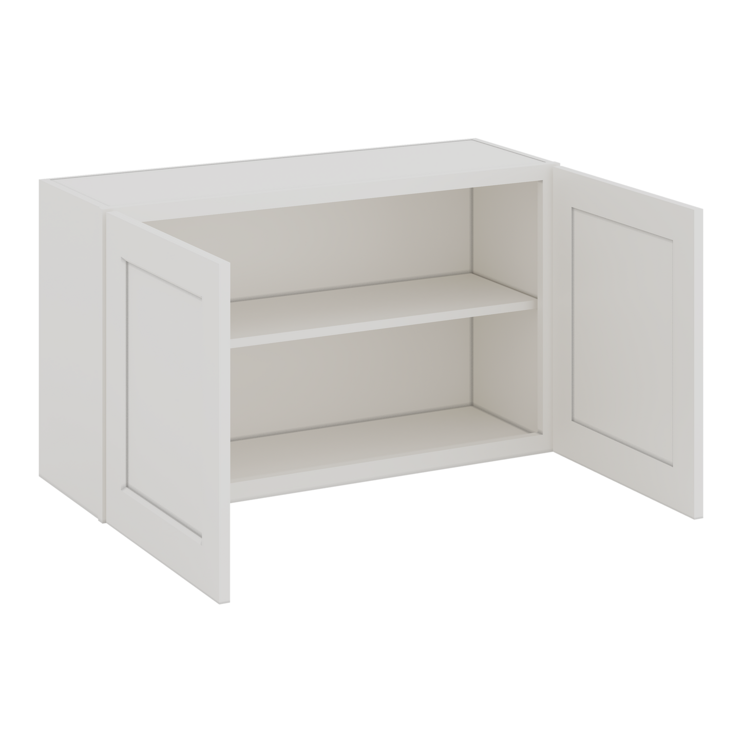 36" Wide by 12" Deep Bridge 2WS White Shaker 1-1/4"Overlay Wall Cabinet - Double Door 12", 15", 18", 21", 24" Tall