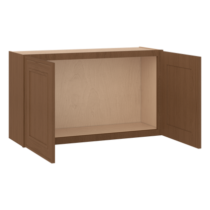 36" Wide Double Door 12", 15", 18", 21" & 24" Tall & 12" Deep Elegant Craftsman Mocha Shaker Wall Cabinet