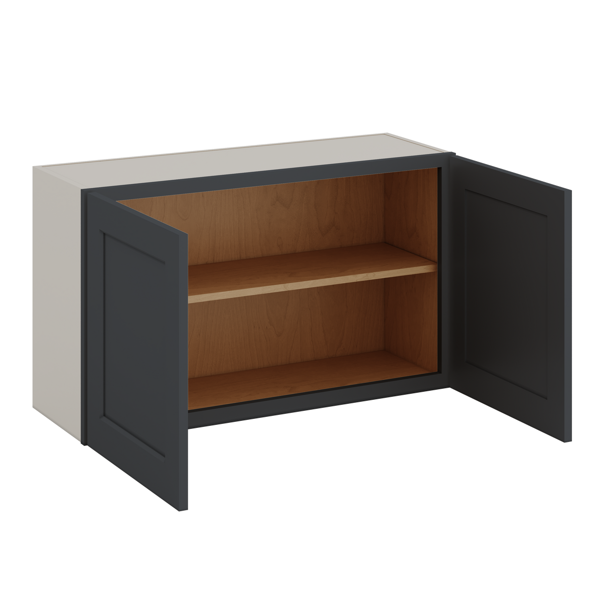 36" Wide by 12" Deep Bridge 15HNS Hermosa Noir Black Shaker 1-1/4"Overlay Wall Cabinet - Double Door 12", 15", 18", 21", 24" Tall