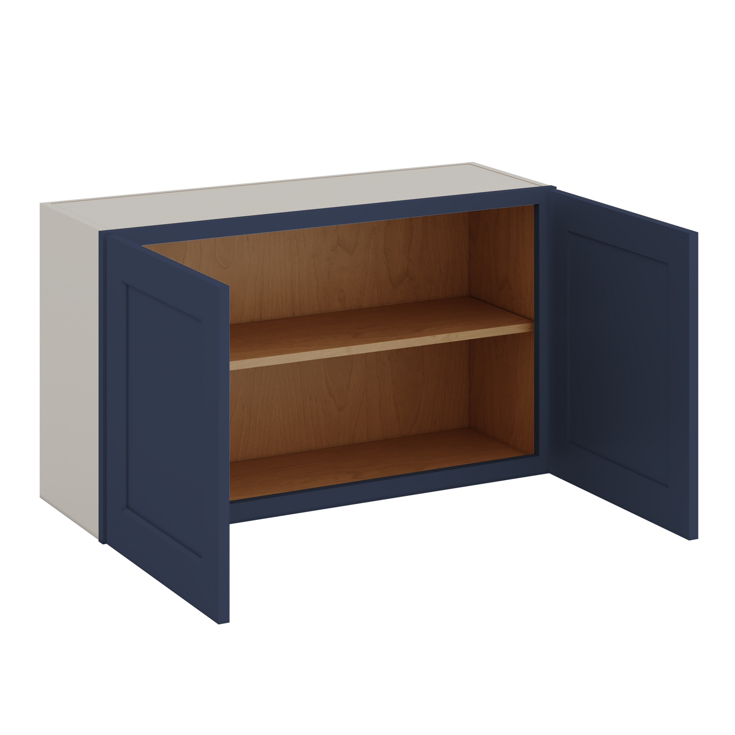 36" Wide by 12" Deep Bridge NB29 Naval Blue Shaker 1-1/4"Overlay Wall Cabinet - Double Door 12", 15", 18", 21", 24" Tall