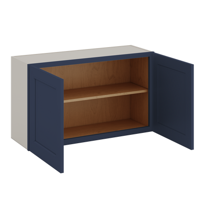 36" Wide by 12" Deep Bridge NB29 Naval Blue Shaker 1-1/4"Overlay Wall Cabinet - Double Door 12", 15", 18", 21", 24" Tall