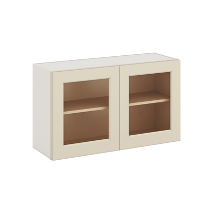 36" Wide by 12" Deep Bridge Manhattan Cream Shaker 1-1/4"Overlay Glass Ready Wall Cabinet - Double Door 12", 15", 18", 21", 24" Tall