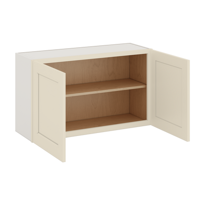 36" Wide by 12" Deep Bridge Manhattan Cream Shaker 1-1/4"Overlay Wall Cabinet - Double Door 12", 15", 18", 21", 24" Tall