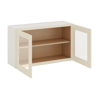 36" Wide by 12" Deep Bridge Manhattan Cream Shaker 1-1/4"Overlay Glass Ready Wall Cabinet - Double Door 12", 15", 18", 21", 24" Tall