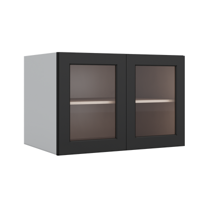 36" Wide 24" Deep Upper 15HNS Hermosa Noir Black Shaker 1-1/4" Overlay Glass Ready Wall Cabinet - Double Door 12", 15", 18", 21", 24"