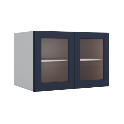 36" Wide 24" Deep Upper NB29 Naval Blue Shaker 1-1/4" Overlay Glass Ready Wall Cabinet - Double Door 12", 15", 18", 21", 24"
