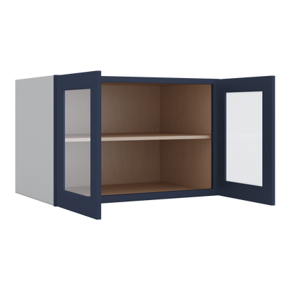 36" Wide 24" Deep Upper NB29 Naval Blue Shaker 1-1/4" Overlay Glass Ready Wall Cabinet - Double Door 12", 15", 18", 21", 24"