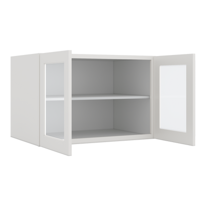 36" Wide 24" Deep Upper 2WS White Shaker 1-1/4" Overlay Glass Ready Wall Cabinet - Double Door 12", 15", 18", 21", 24"