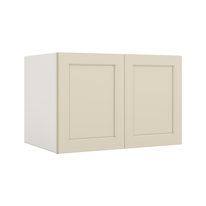 36" Wide 24" Deep Upper Manhattan Cream Shaker 1-1/4" Overlay Wall Cabinet - Double Door 12", 15", 18", 21", 24"