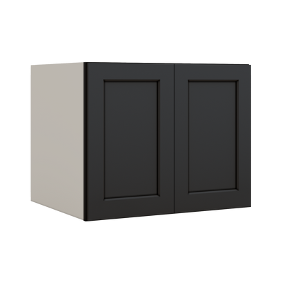 30" Wide 24" Deep Bridge 15HNS Hermosa Noir Black Shaker 1-1/4" Overlay Wall Cabinet - Double Door 12", 15", 18", 21" & 24" Tall