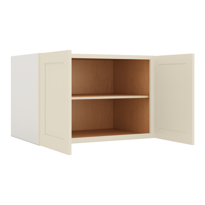36" Wide 24" Deep Upper Manhattan Cream Shaker 1-1/4" Overlay Wall Cabinet - Double Door 12", 15", 18", 21", 24"