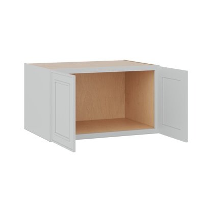 30" Wide Double Door 12", 15", 18", 21"& 24" Tall Bridge White Elegant Oak Shaker Wall Cabinet