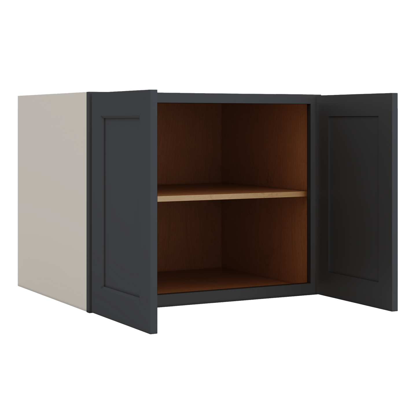 30" Wide 24" Deep Bridge 15HNS Hermosa Noir Black Shaker 1-1/4" Overlay Wall Cabinet - Double Door 12", 15", 18", 21" & 24" Tall