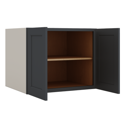 30" Wide 24" Deep Bridge 15HNS Hermosa Noir Black Shaker 1-1/4" Overlay Wall Cabinet - Double Door 12", 15", 18", 21" & 24" Tall