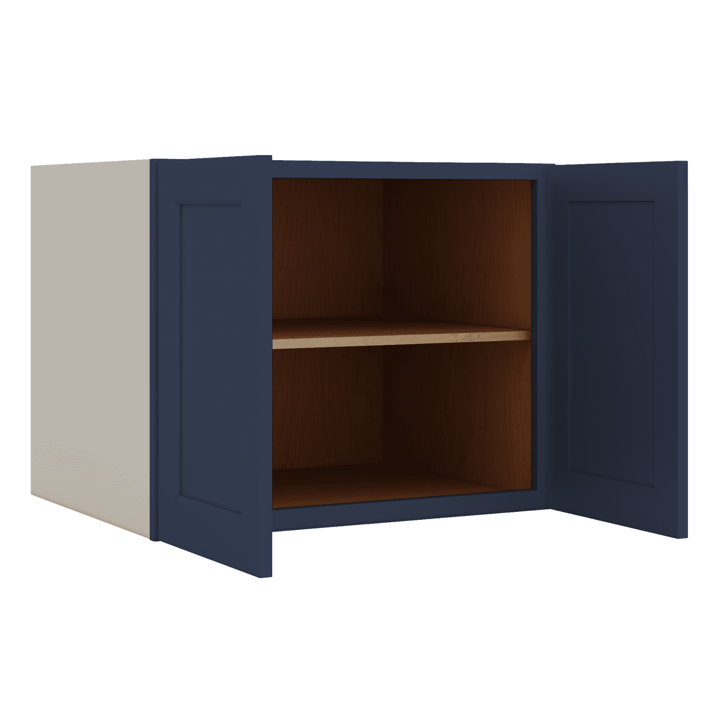 30" Wide 24" Deep Bridge NB29- Naval Blue Shaker 1-1/4" Overlay Wall Cabinet - Double Door 12", 15", 18", 21" & 24" Tall
