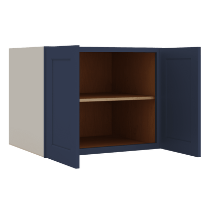 30" Wide 24" Deep Bridge NB29- Naval Blue Shaker 1-1/4" Overlay Wall Cabinet - Double Door 12", 15", 18", 21" & 24" Tall