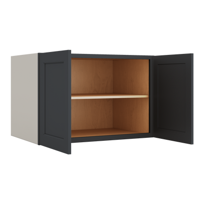 36" Wide 24" Deep Upper 15HNS Hermosa Noir Black Shaker 1-1/4" Overlay Wall Cabinet - Double Door 12", 15", 18", 21", 24"