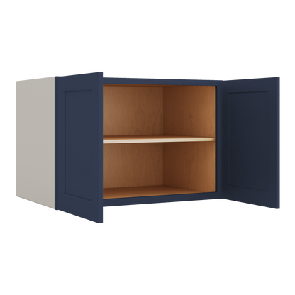 36" Wide 24" Deep Upper NB29 Naval Blue Shaker 1-1/4" Overlay Wall Cabinet - Double Door 12", 15", 18", 21", 24"