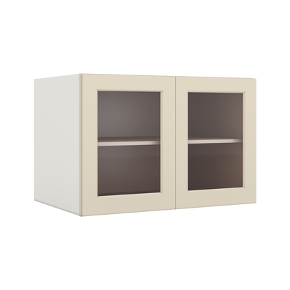 36" Wide 24" Deep Upper Manhattan Cream Shaker 1-1/4" Overlay Glass Ready Wall Cabinet - Double Door 12", 15", 18", 21", 24"
