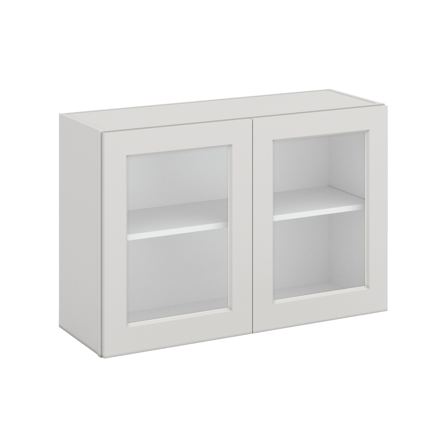 36" Wide by 12" Deep Bridge 2WS White Shaker 1-1/4"Overlay Glass Ready Wall Cabinet - Double Door 12", 15", 18", 21", 24" Tall