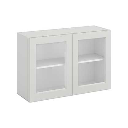 36" Wide by 12" Deep Bridge 2WS White Shaker 1-1/4"Overlay Glass Ready Wall Cabinet - Double Door 12", 15", 18", 21", 24" Tall
