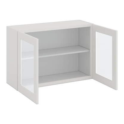 36" Wide by 12" Deep Bridge 2WS White Shaker 1-1/4"Overlay Glass Ready Wall Cabinet - Double Door 12", 15", 18", 21", 24" Tall