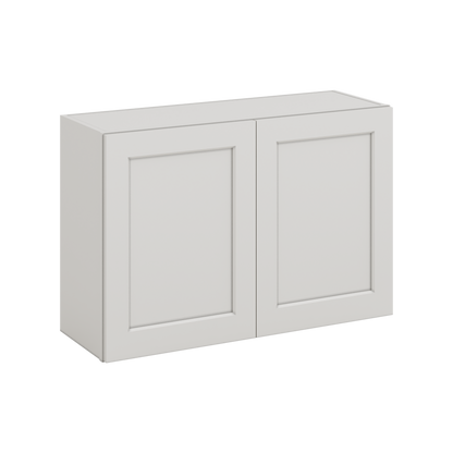 36" Wide by 12" Deep Bridge 2WS White Shaker 1-1/4"Overlay Wall Cabinet - Double Door 12", 15", 18", 21", 24" Tall