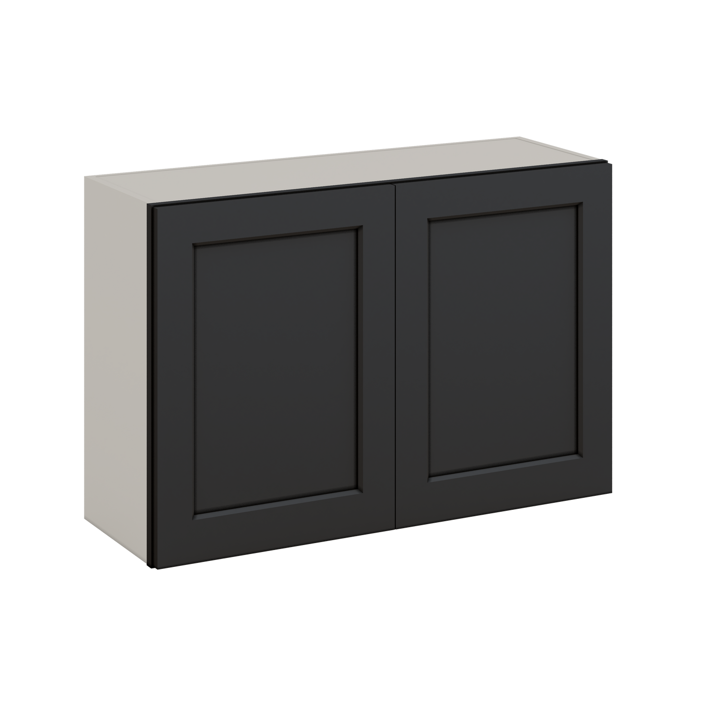 36" Wide by 12" Deep Bridge 15HNS Hermosa Noir Black Shaker 1-1/4"Overlay Wall Cabinet - Double Door 12", 15", 18", 21", 24" Tall