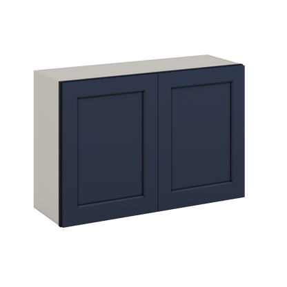 36" Wide by 12" Deep Bridge NB29 Naval Blue Shaker 1-1/4"Overlay Wall Cabinet - Double Door 12", 15", 18", 21", 24" Tall