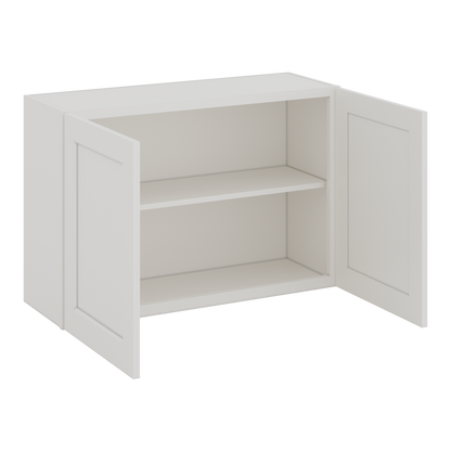 36" Wide by 12" Deep Bridge 2WS White Shaker 1-1/4"Overlay Wall Cabinet - Double Door 12", 15", 18", 21", 24" Tall
