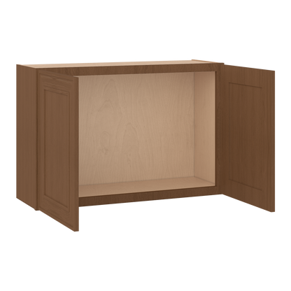 36" Wide Double Door 12", 15", 18", 21" & 24" Tall & 12" Deep Elegant Craftsman Mocha Shaker Wall Cabinet