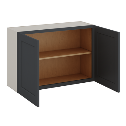 36" Wide by 12" Deep Bridge 15HNS Hermosa Noir Black Shaker 1-1/4"Overlay Wall Cabinet - Double Door 12", 15", 18", 21", 24" Tall