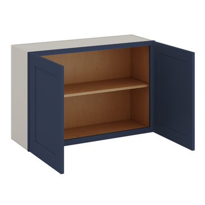 36" Wide by 12" Deep Bridge NB29 Naval Blue Shaker 1-1/4"Overlay Wall Cabinet - Double Door 12", 15", 18", 21", 24" Tall