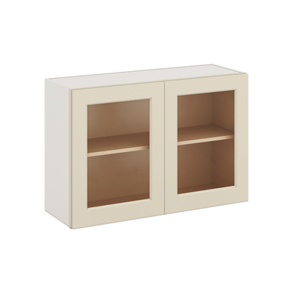 36" Wide by 12" Deep Bridge Manhattan Cream Shaker 1-1/4"Overlay Glass Ready Wall Cabinet - Double Door 12", 15", 18", 21", 24" Tall