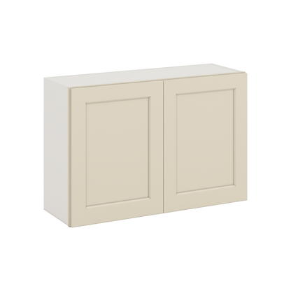36" Wide by 12" Deep Bridge Manhattan Cream Shaker 1-1/4"Overlay Wall Cabinet - Double Door 12", 15", 18", 21", 24" Tall