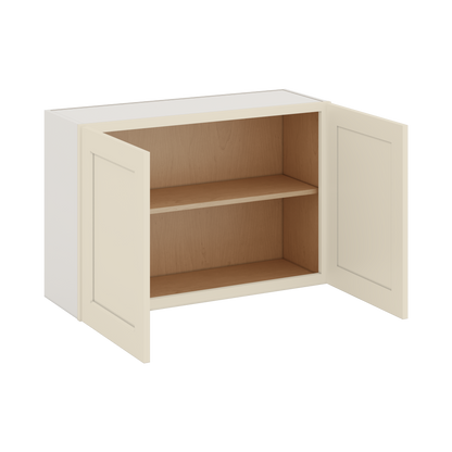 36" Wide by 12" Deep Bridge Manhattan Cream Shaker 1-1/4"Overlay Wall Cabinet - Double Door 12", 15", 18", 21", 24" Tall