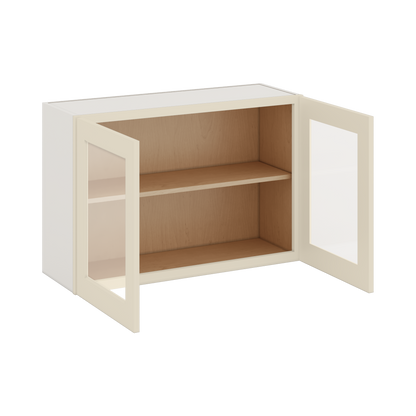 36" Wide by 12" Deep Bridge Manhattan Cream Shaker 1-1/4"Overlay Glass Ready Wall Cabinet - Double Door 12", 15", 18", 21", 24" Tall