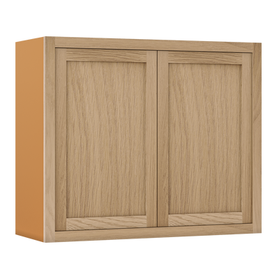 30" Tall White Oak Inset Shaker Wall Cabinet - Double Door 24", 27", 30", 33" & 36"