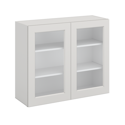 30" Tall 2WS White Shaker 1-1/4" Overlay Glass Ready Wall Cabinet - Double Door 24", 27", 30", 33" & 36" Wide