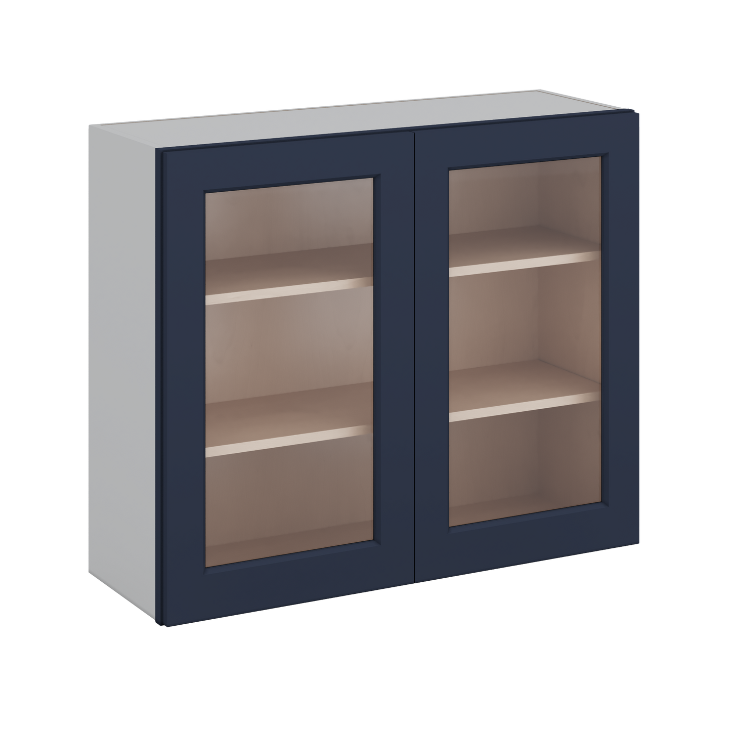 30" Tall NB29 Naval Blue Shaker 1-1/4" Overlay Glass Ready Wall Cabinet - Double Door 24", 27", 30", 33" & 36" 42" Wide