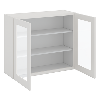 30" Tall 2WS White Shaker 1-1/4" Overlay Glass Ready Wall Cabinet - Double Door 24", 27", 30", 33" & 36" Wide