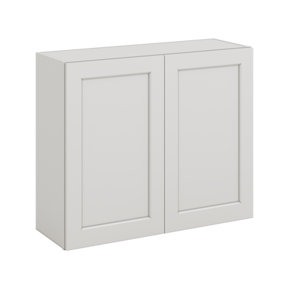 30" Tall 2WS White Shaker 1-1/4" Overlay Wall Cabinet - Double Door 24", 27", 30", 33" & 36" Wide