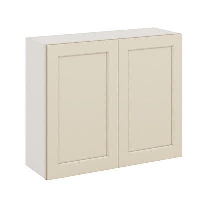 30" Tall Manhattan Cream Shaker 1-1/4" Overlay Wall Cabinet - Double Door 24", 27", 30", 33" & 36" Wide
