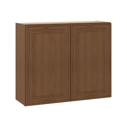 30" Tall Double Door 24", 27", 30", 33" & 36" Elegant Craftsman Mocha Shaker 1-1/4" Overlay Wall Cabinet